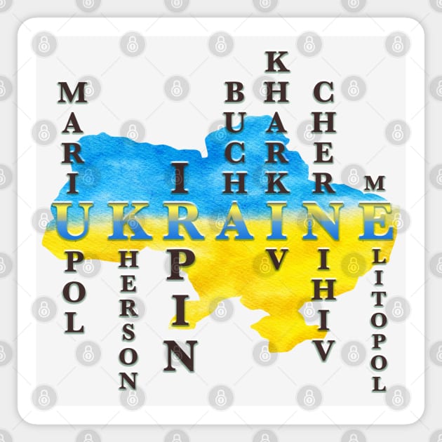 Ukrainian cities suffering during the war Sticker by tashashimaa